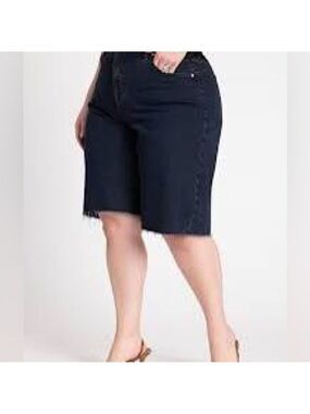 Eloquii High Rise Dark Blue Jean Shorts Sz 16